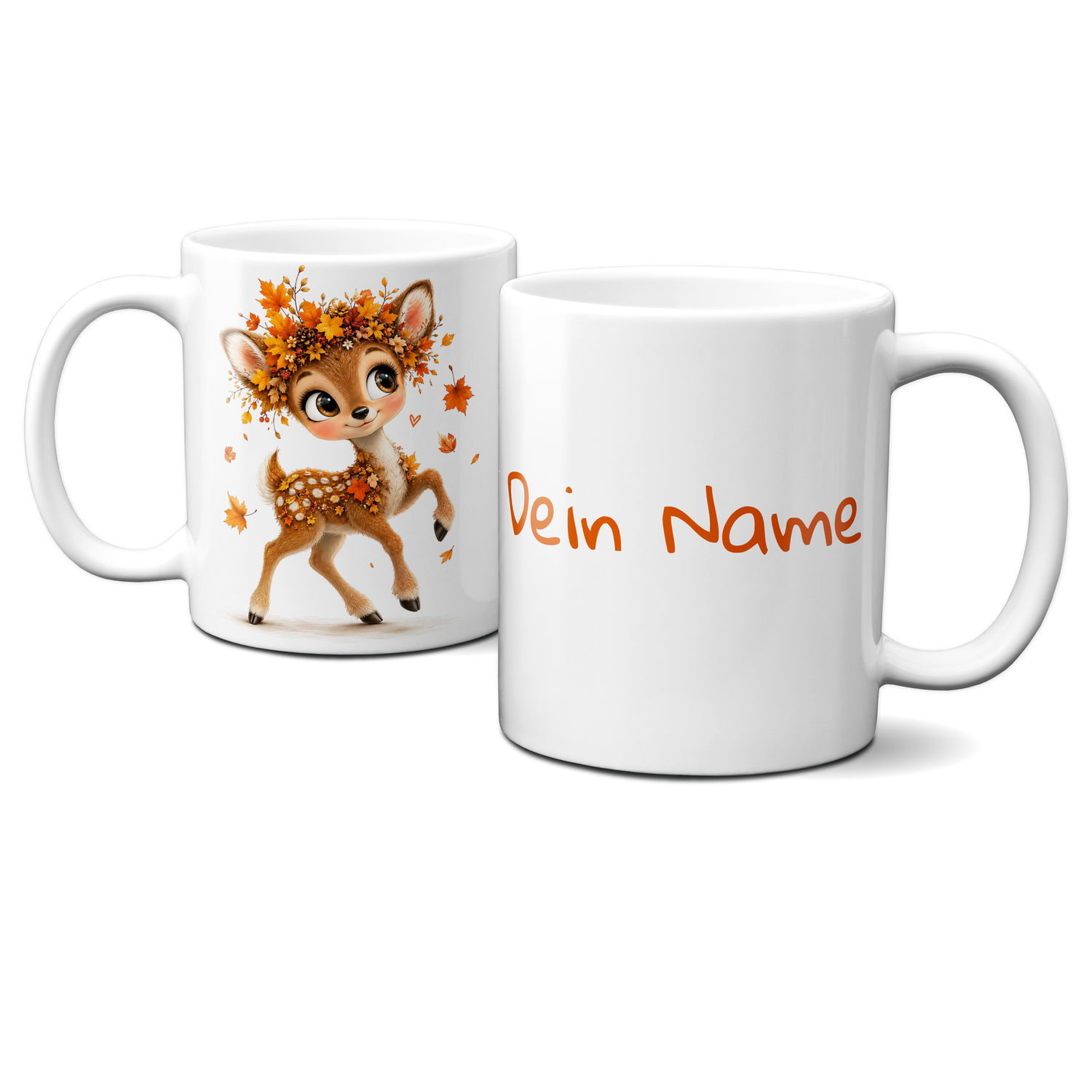personalisierte Herbsttasse - Tiere, Rehlein, Blumen, Blätter, Autumn, Herbst
