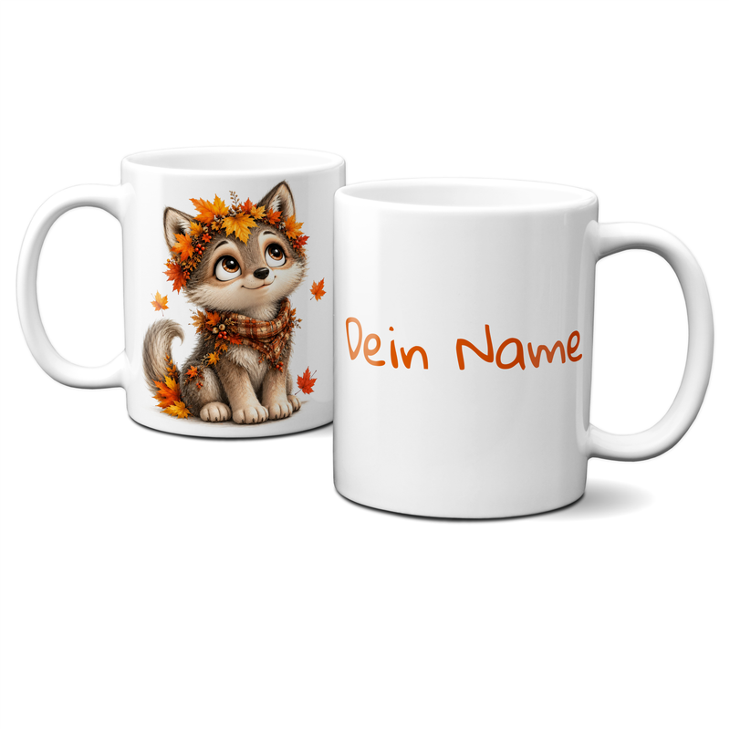 personalisierte Herbsttasse - Tiere, Blumen, Blätter, Autumn, Herbst