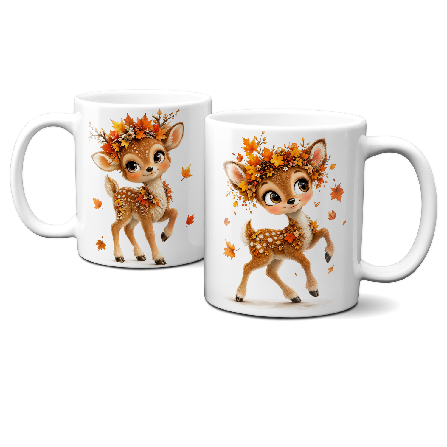Tasse mit Herbstmotiven - Tiere, Rehlein, Blätter, Herbst, Autumn