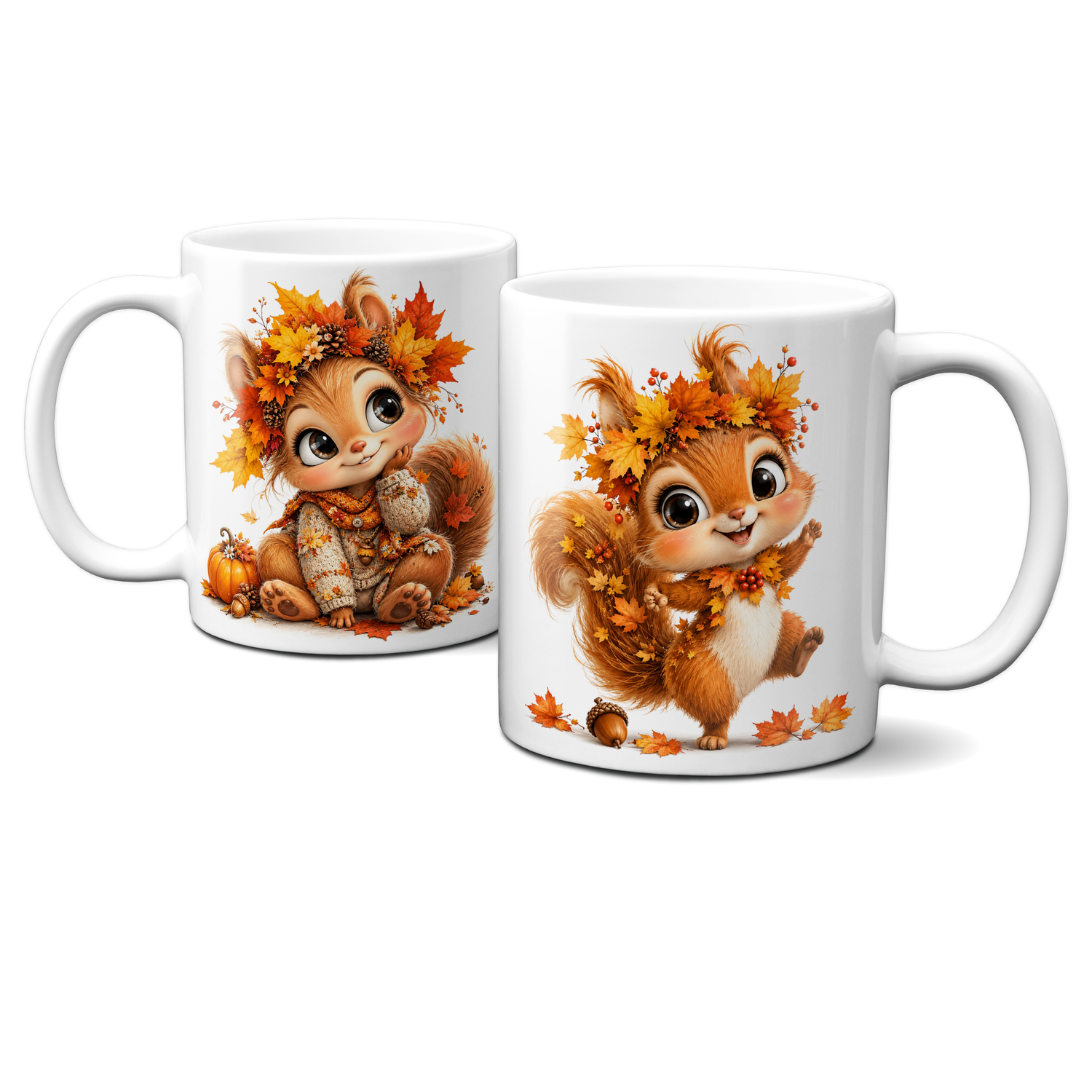 Tasse mit Herbstmotiven - Tiere, Eichhörnchen, Blätter, Herbst, Autumn