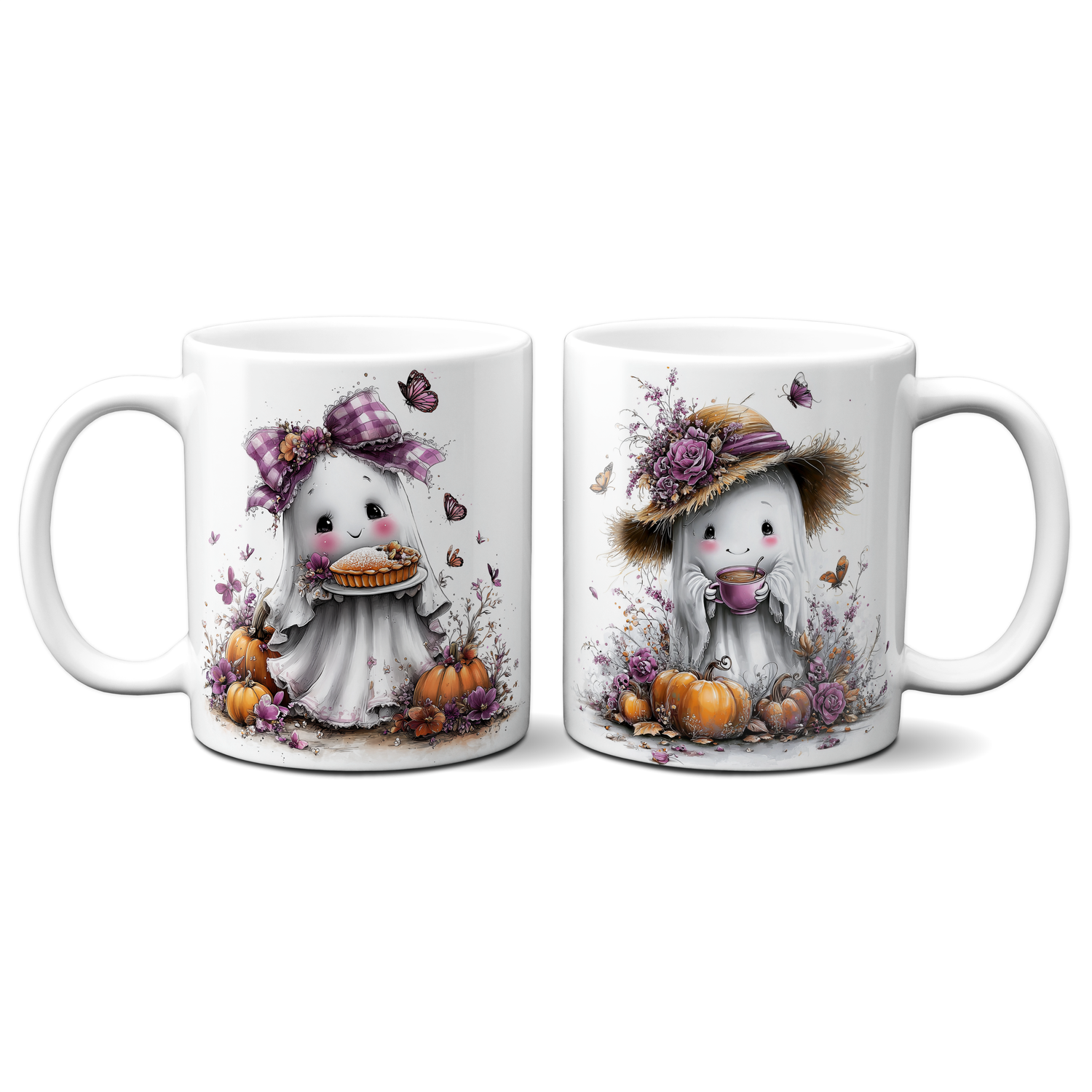 Tasse für Halloween - Niedliche Geistertasse mit Hut &amp; Kürbissen – Kaffeetasse – verschiedene Geistermotive –