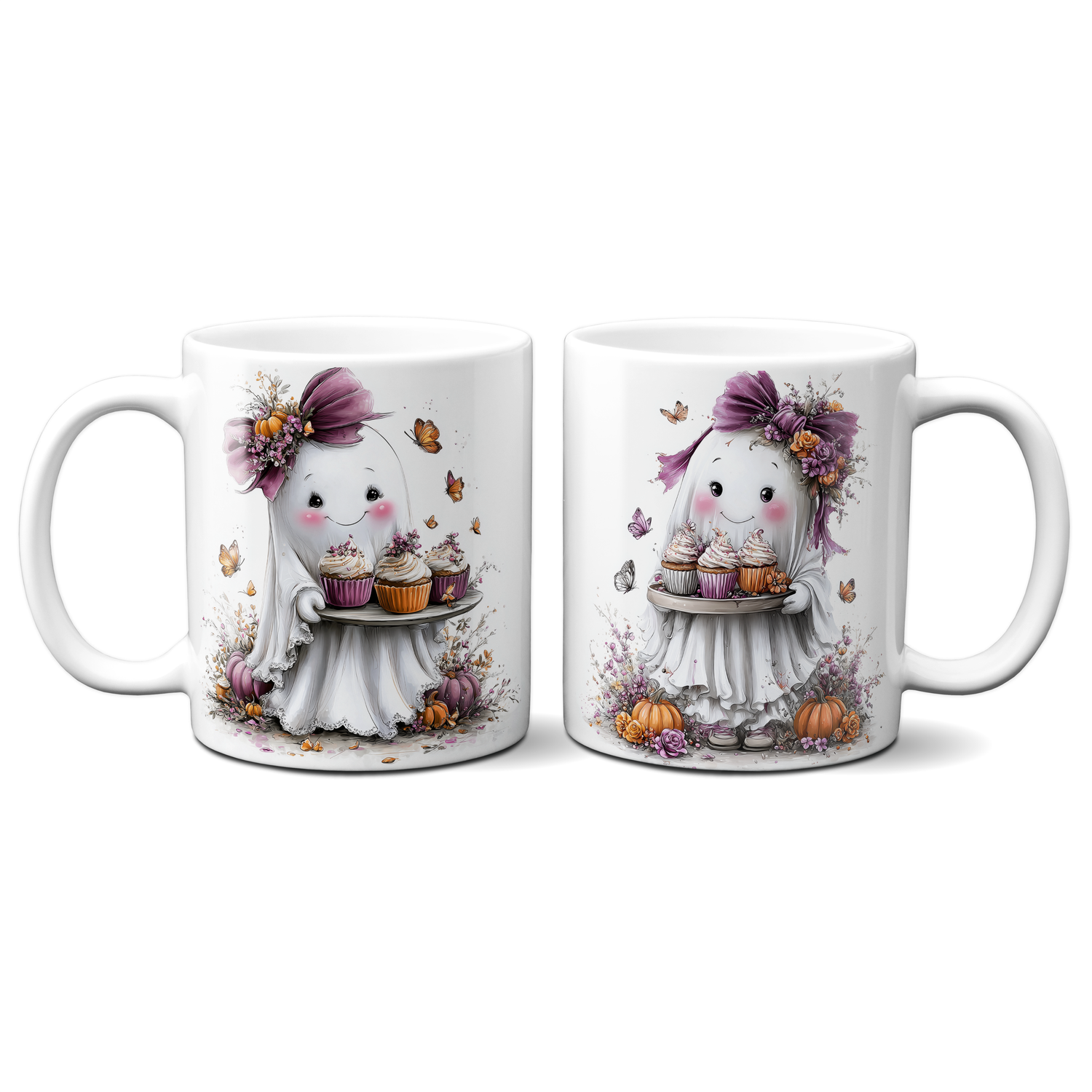 Tasse für Halloween - Niedliche Geistertasse mit Hut &amp; Kürbissen – Kaffeetasse – verschiedene Geistermotive –