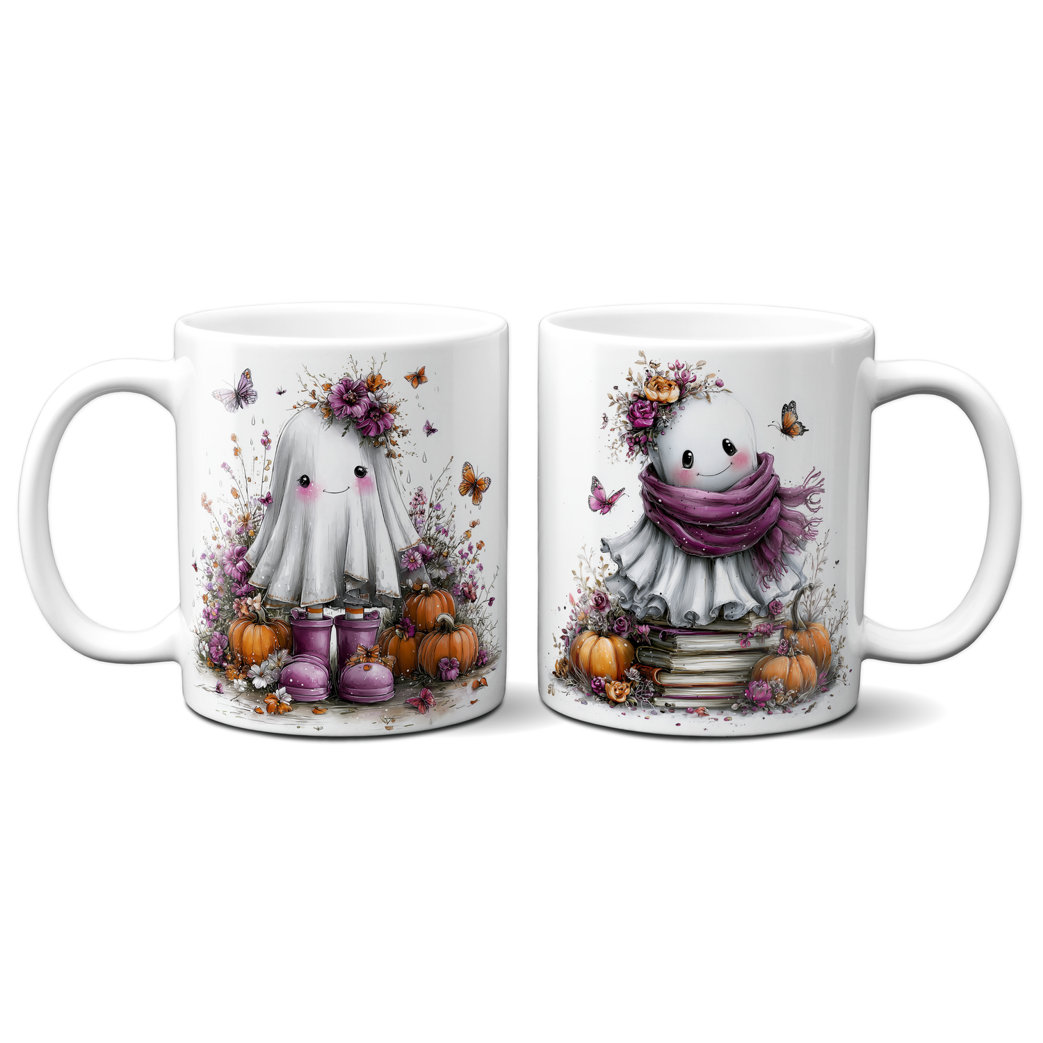 Tasse für Halloween - Niedliche Geistertasse mit Hut &amp; Kürbissen – Kaffeetasse – verschiedene Geistermotive –