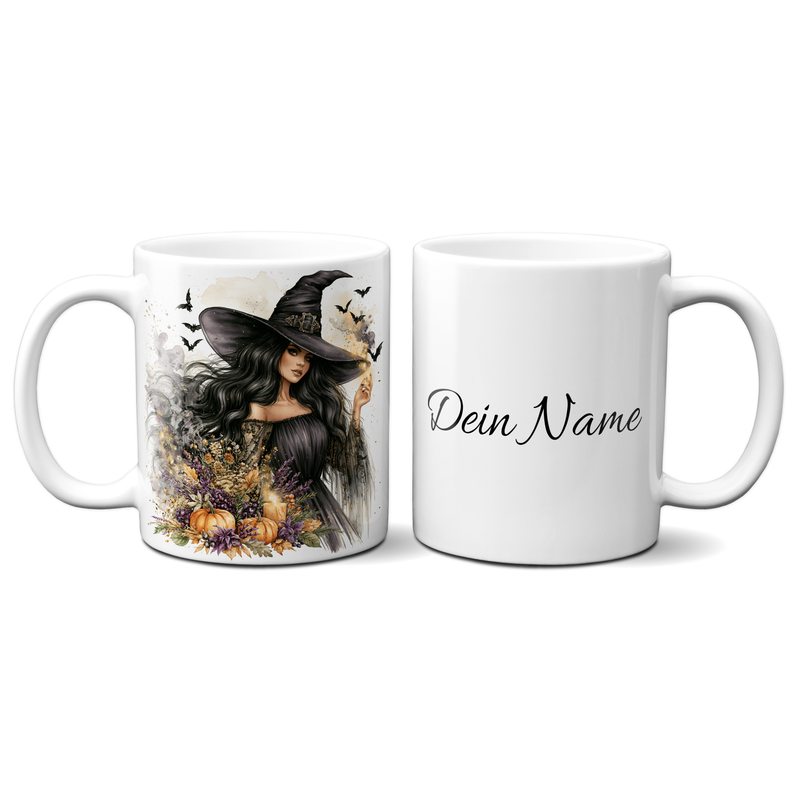 personalisierte Tasse - Queen of Happy Halloween - Kürbis Blumen