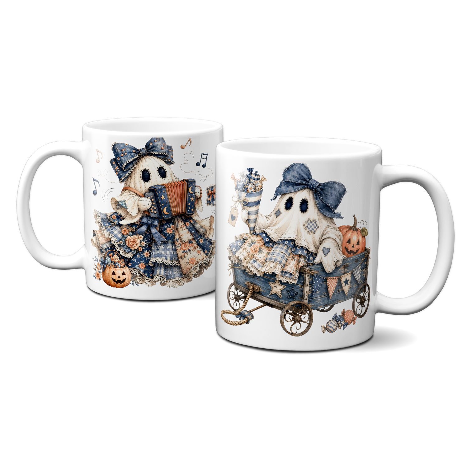 Tasse für Halloween - kleine blaue Gespenster - Kaffeetasse – verschiedene Geistermotive –
