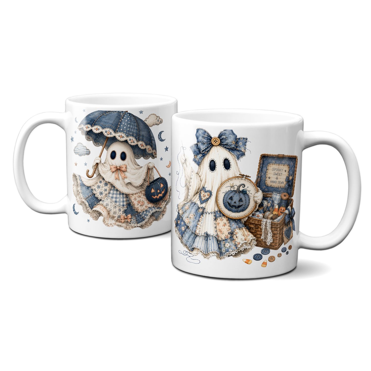 Tasse für Halloween - kleine blaue Gespenster - Kaffeetasse – verschiedene Geistermotive –