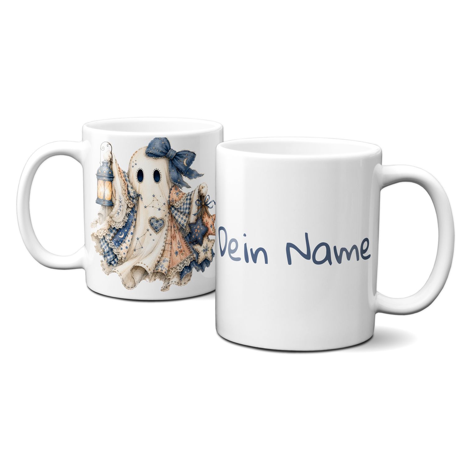 personalisierte Tasse zu Halloween - kleines blaues Gespenst -