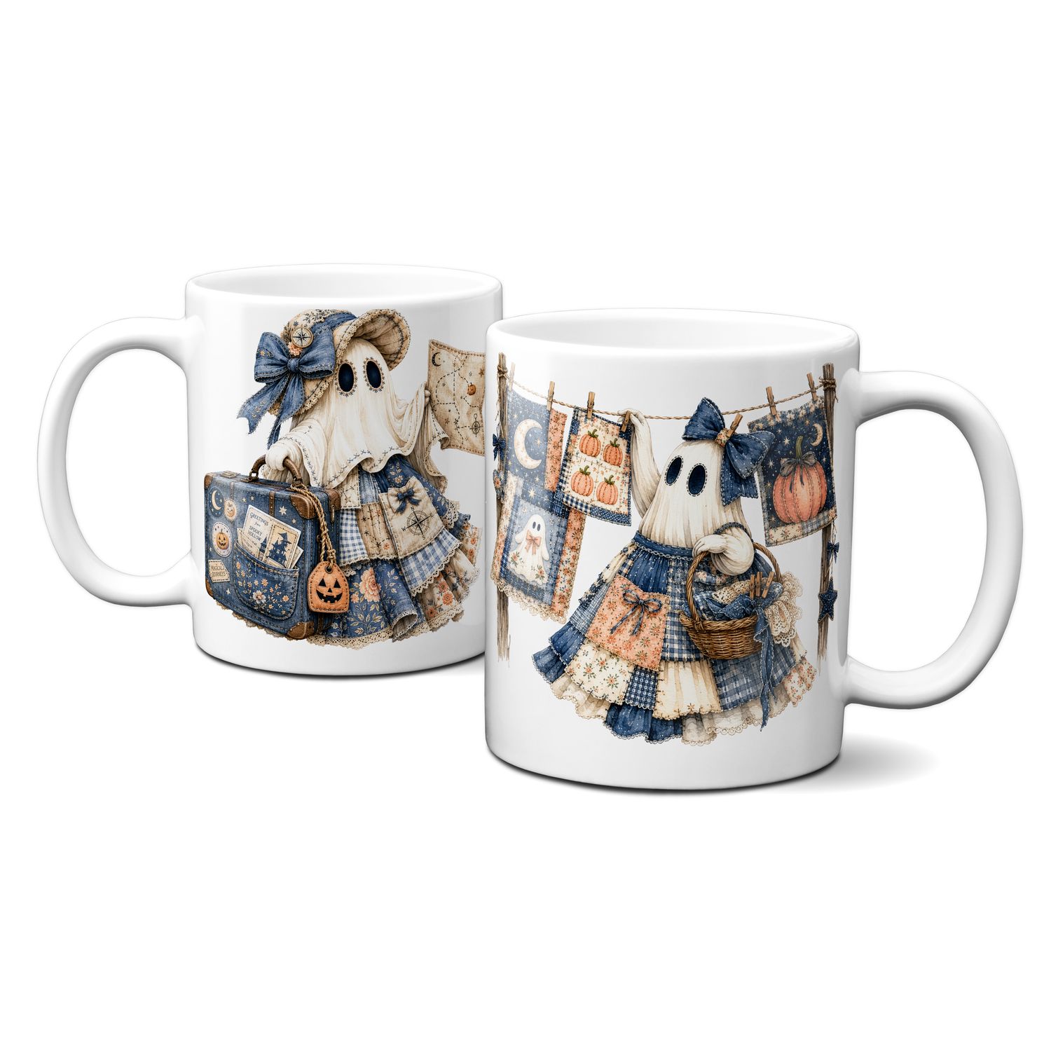 Tasse für Halloween - kleine blaue Gespenster - Kaffeetasse – verschiedene Geistermotive –