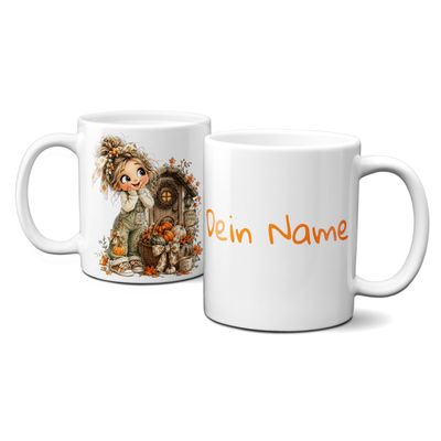 personalisierte Tasse mit tollen Herbstmotiven - Blätter Kürbis Goldener Herbst Mädchen personalisierte Tasse mit tollen Herbstmotiven - Blätter Kürbis Goldener Herbst Mädchen
