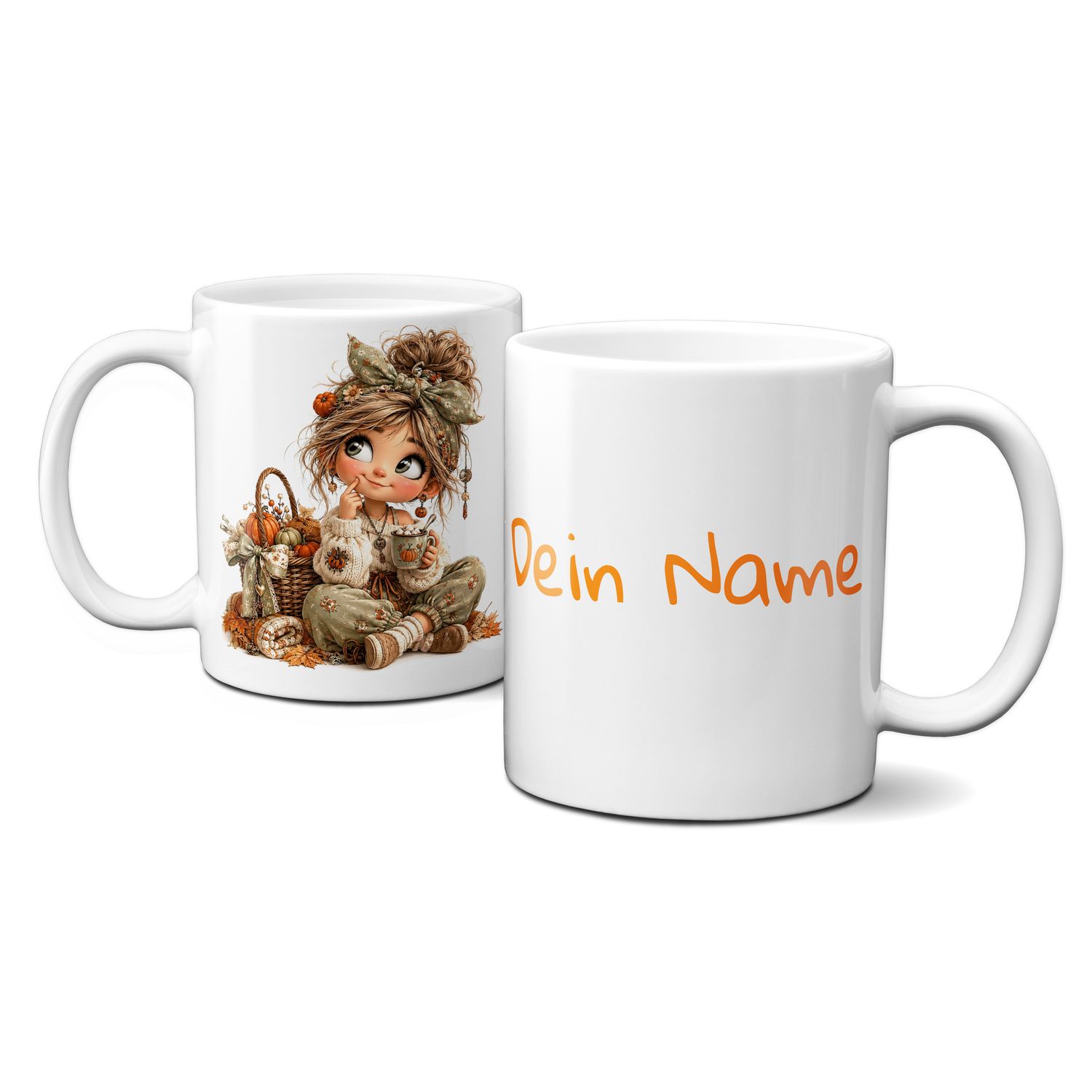 personalisierte Tasse mit tollen Herbstmotiven - Blätter Kürbis Goldener Herbst Mädchen