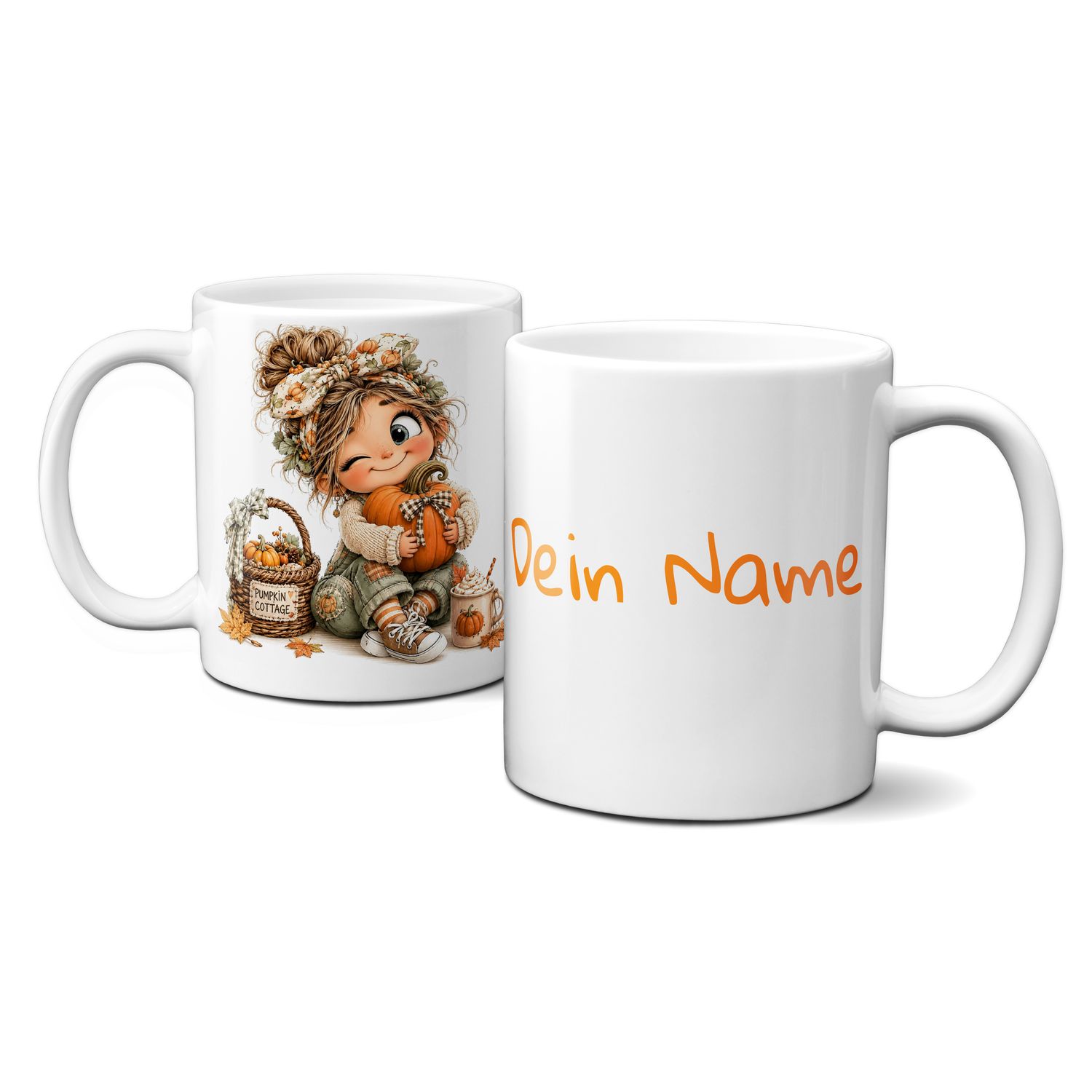 personalisierte Tasse mit tollen Herbstmotiven - Blätter Kürbis Goldener Herbst Mädchen
