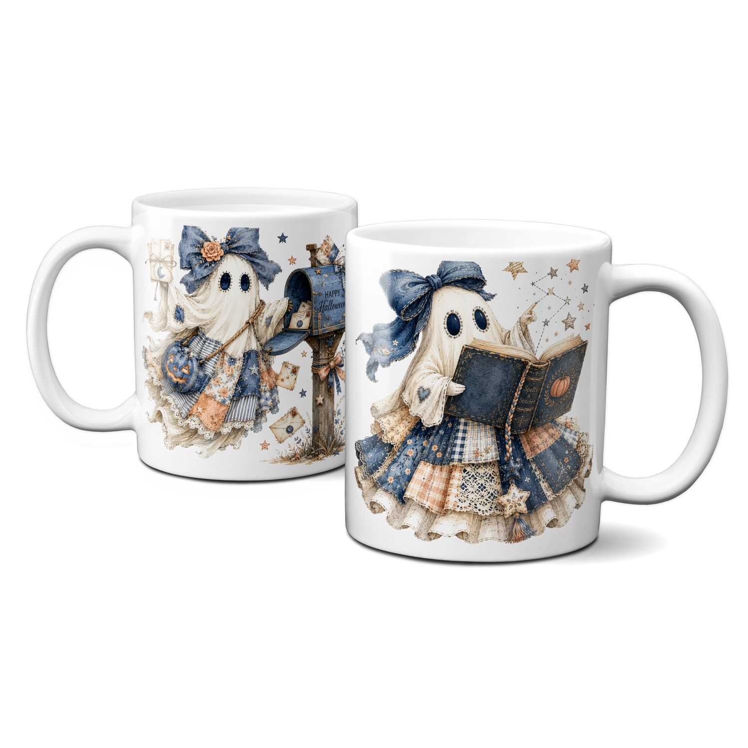 Tasse für Halloween - kleine blaue Gespenster - Kaffeetasse – verschiedene Geistermotive –