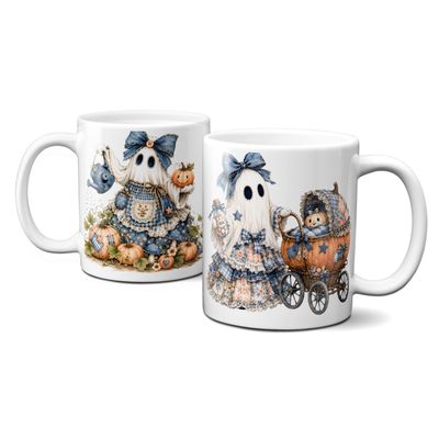 Tasse für Halloween - kleine blaue Gespenster - Kaffeetasse – verschiedene Geistermotive – Tasse für Halloween - kleine blaue Gespenster - Kaffeetasse – verschiedene Geistermotive –