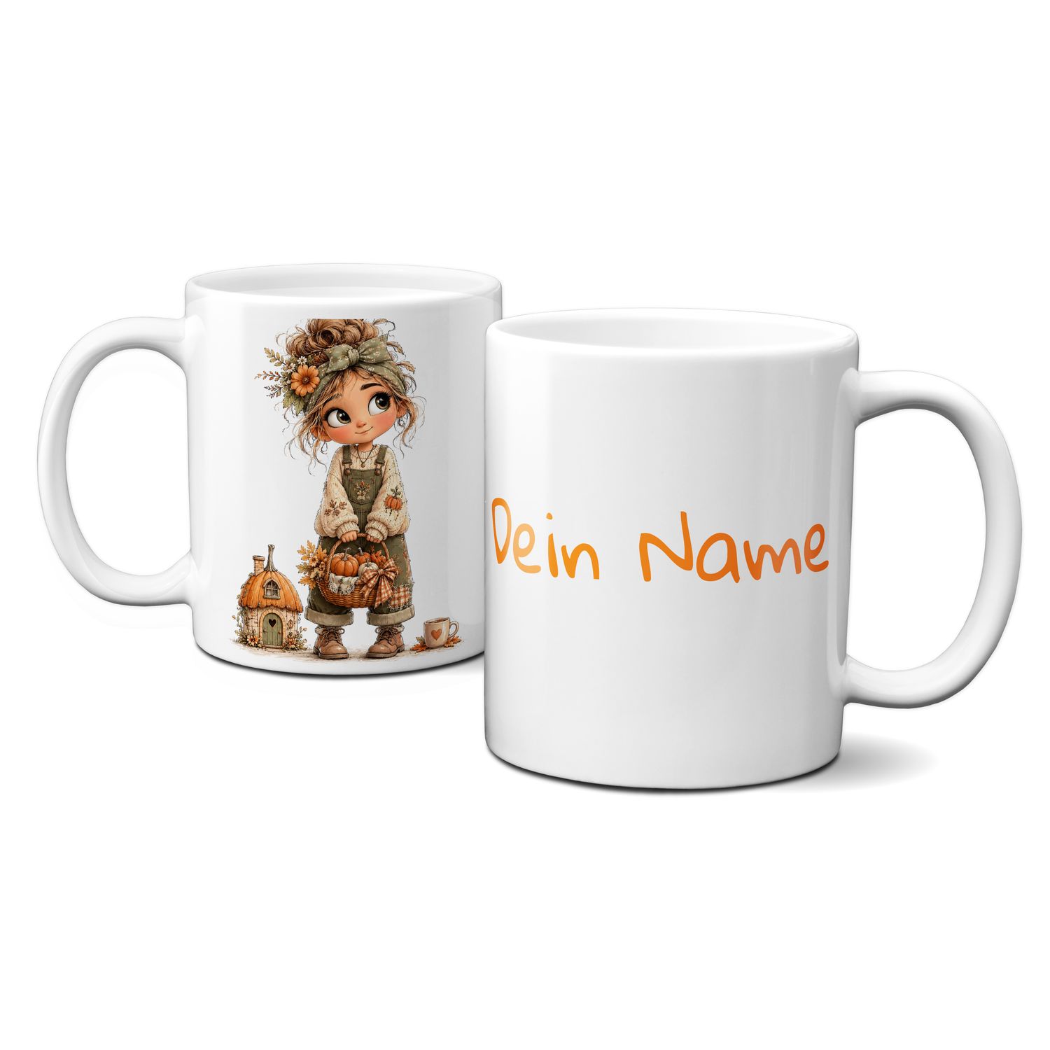 personalisierte Tasse mit tollen Herbstmotiven - Blätter Kürbis Goldener Herbst Mädchen