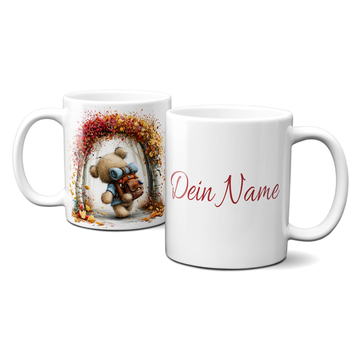 personalisierte Tasse mit tollen Herbstmotiven - Tiere Kürbis Teddy BärGoldener Herbst Comic