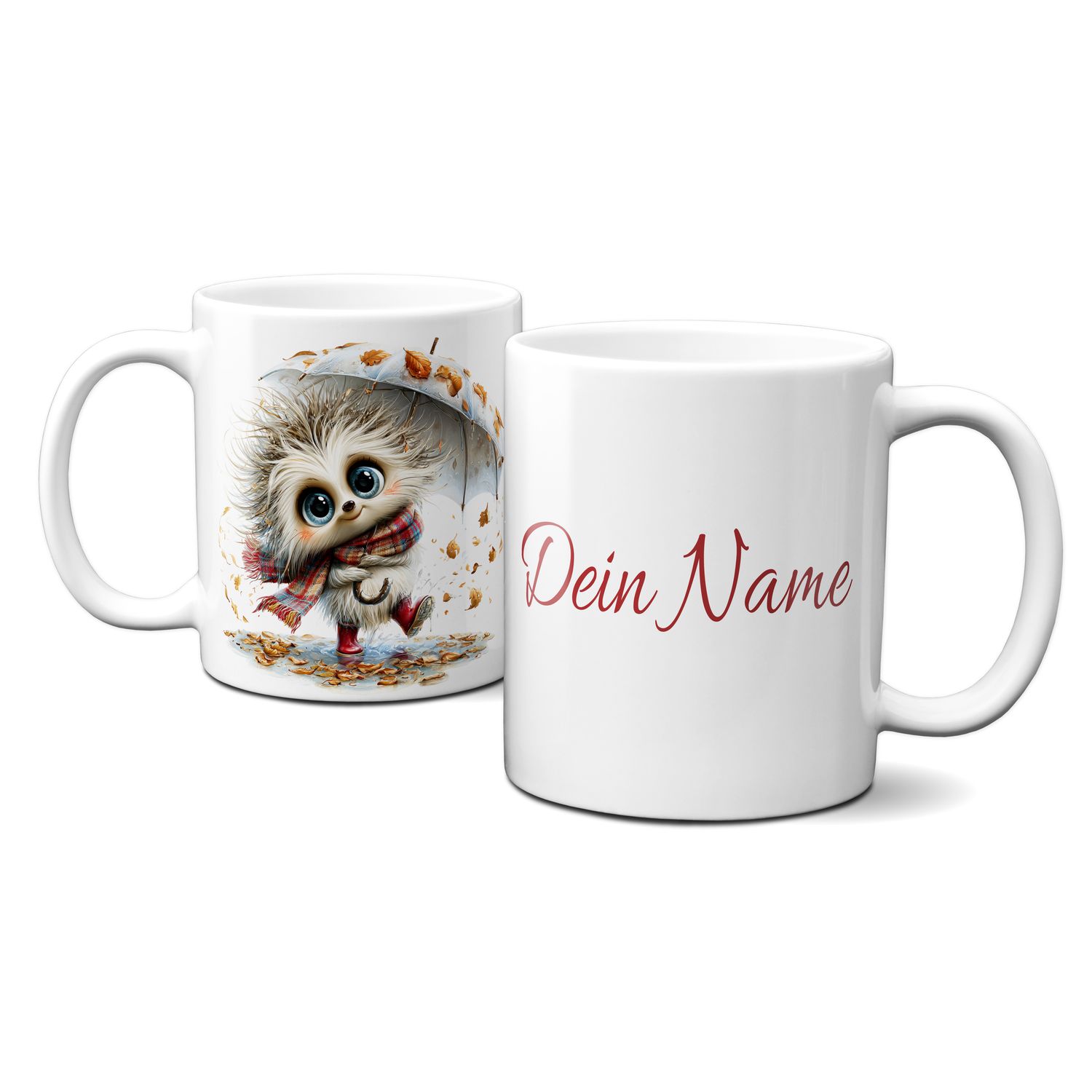 personalisierte Tasse mit tollen Herbstmotiven - Tiere Igel Goldener Herbst Blätter Regenschirm