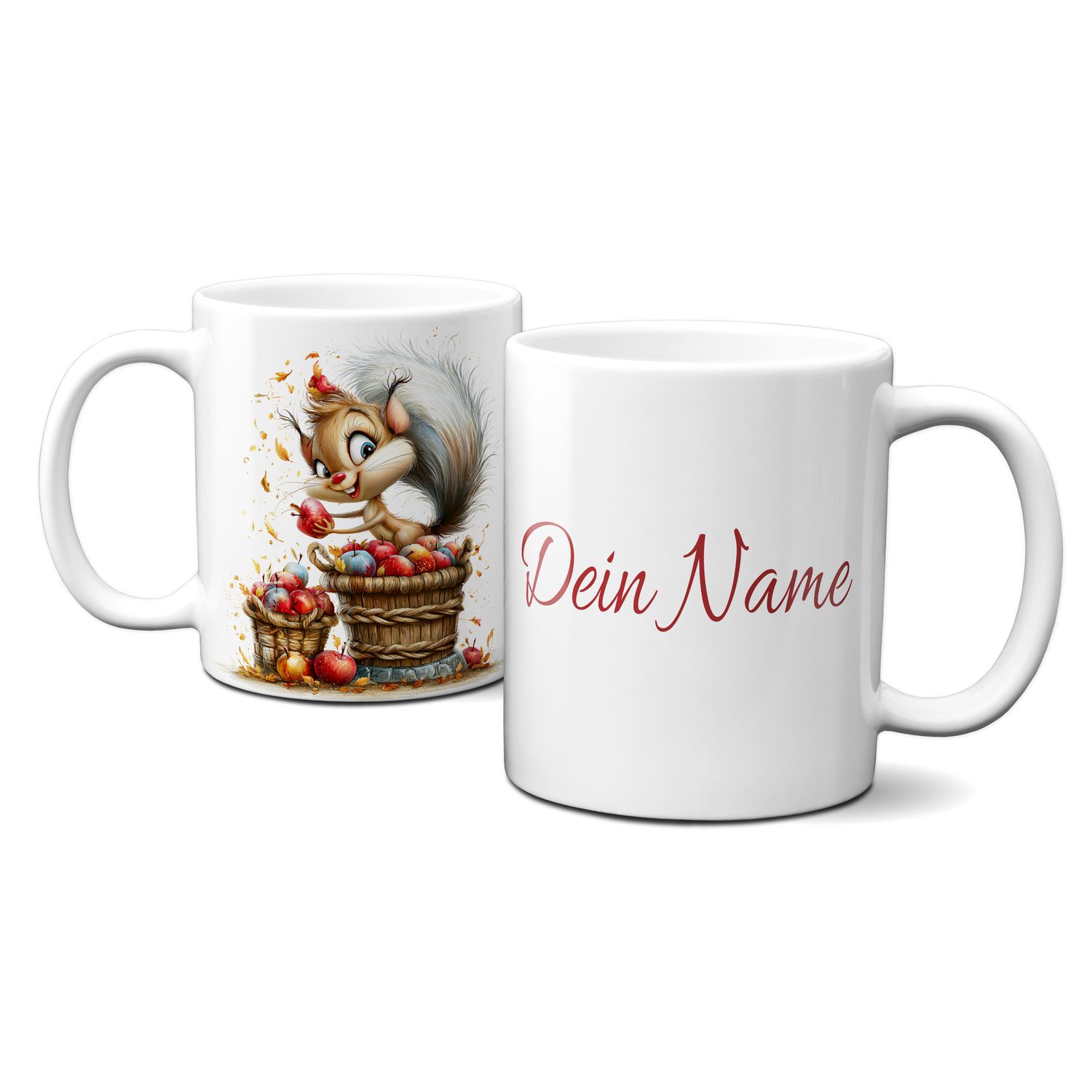 personalisierte Tasse mit tollen Herbstmotiven - Tiere Goldener Herbst bunte Blätter Korb Apfel