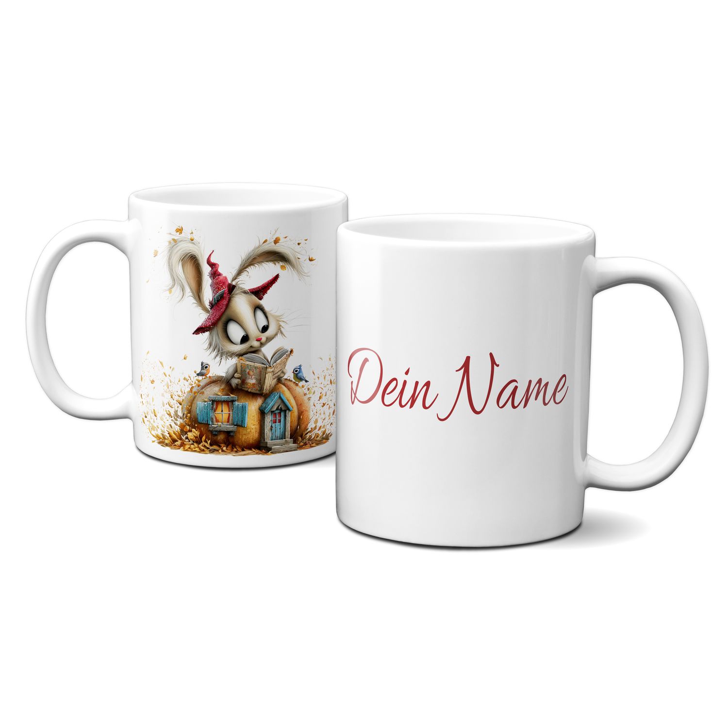personalisierte Tasse mit tollen Herbstmotiven - Tiere Kürbis Goldener Herbst Comic