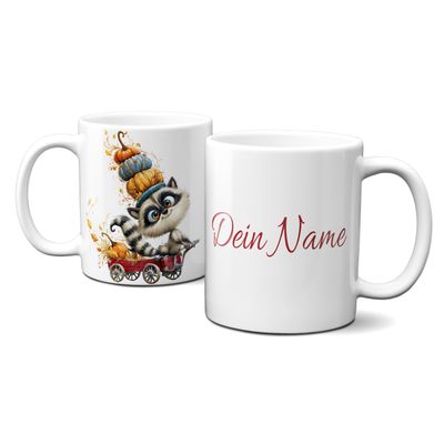 personalisierte Tasse mit tollen Herbstmotiven - Tiere Goldener Herbst bunte Blätter Kürbis Wagen personalisierte Tasse mit tollen Herbstmotiven - Tiere Goldener Herbst bunte Blätter Kürbis Wagen