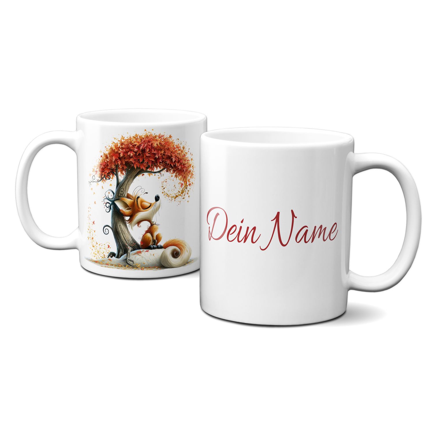 personalisierte Tasse mit tollen Herbstmotiven - Tiere Fuchs Goldener Herbst Blätter Baum