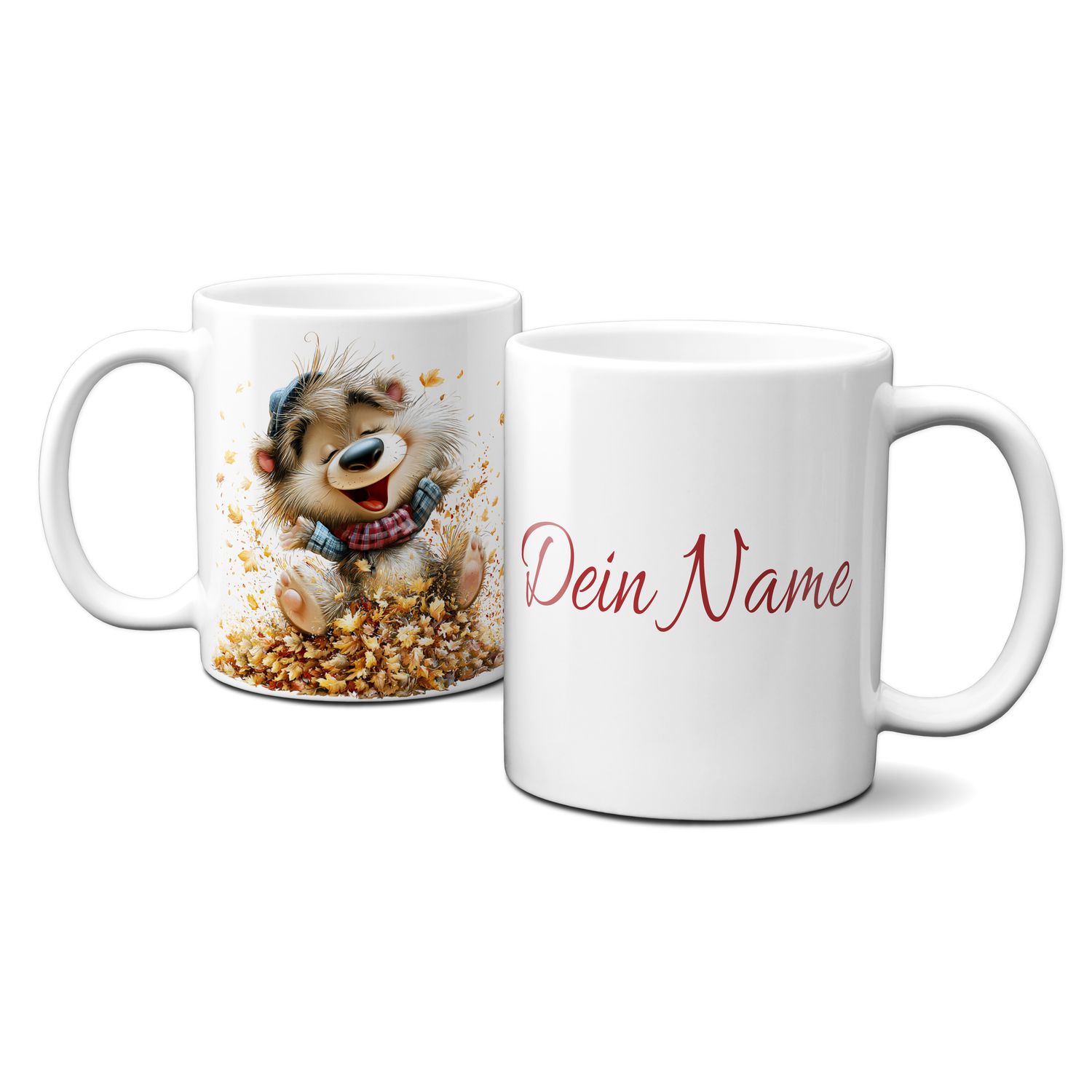 personalisierte Tasse mit tollen Herbstmotiven - Tiere Goldener Herbst bunte Blätter Comic