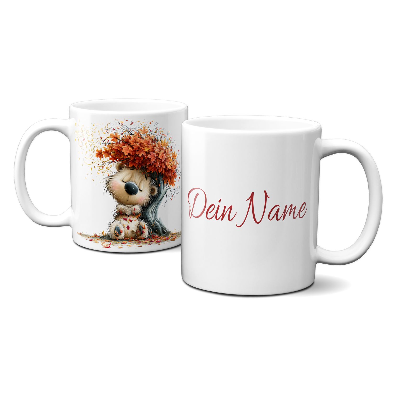 personalisierte Tasse mit tollen Herbstmotiven - Tiere Goldener Herbst bunte Blätter Comic
