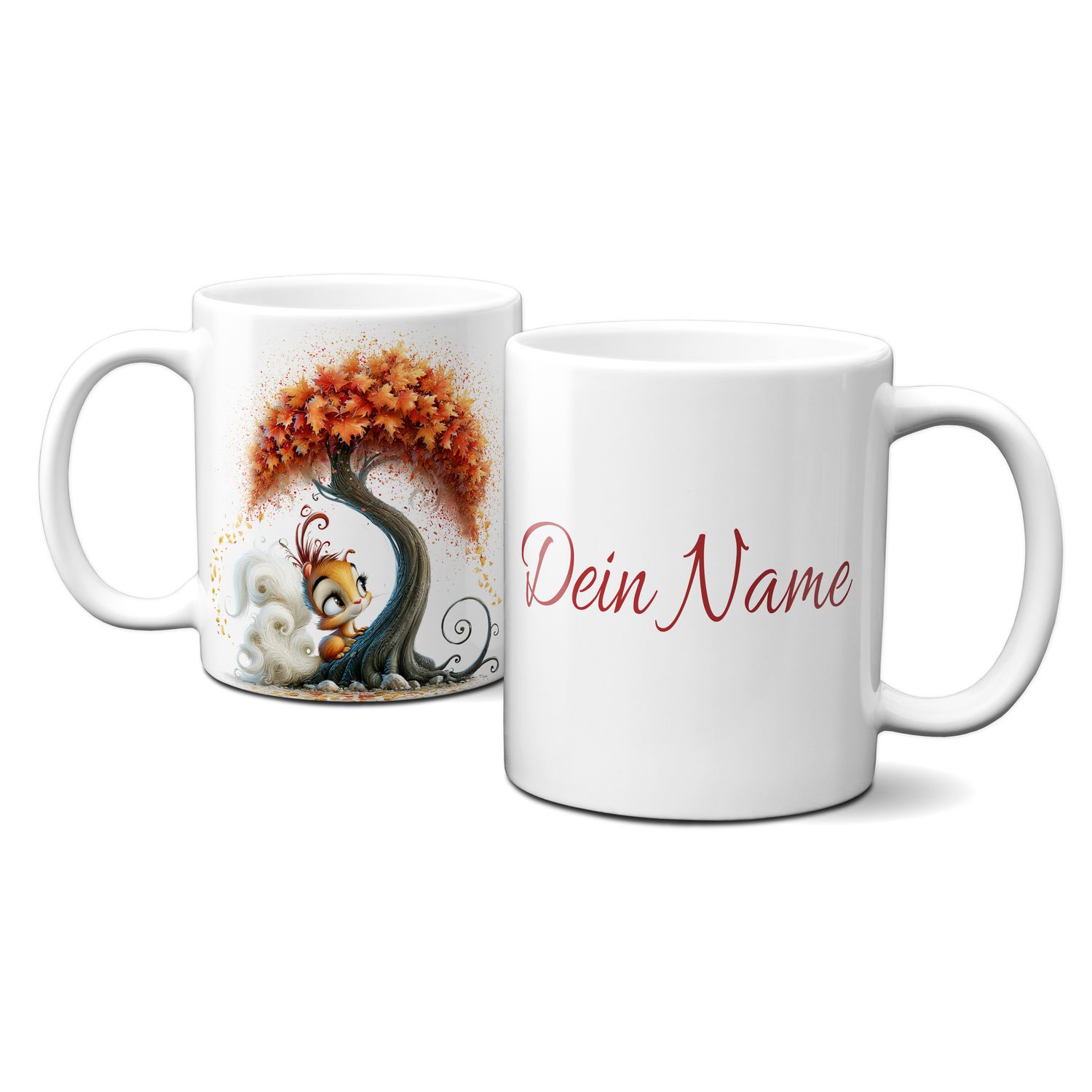 personalisierte Tasse mit tollen Herbstmotiven - Tiere Eichhörnchen Goldener Herbst bunte Blätter Baum