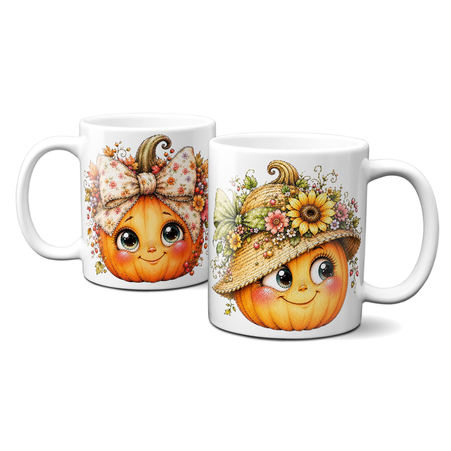 Tasse mit schönen Herbstmotiven - Kürbis mit süßem Gesicht Goldener Herbst Blumen Blätter