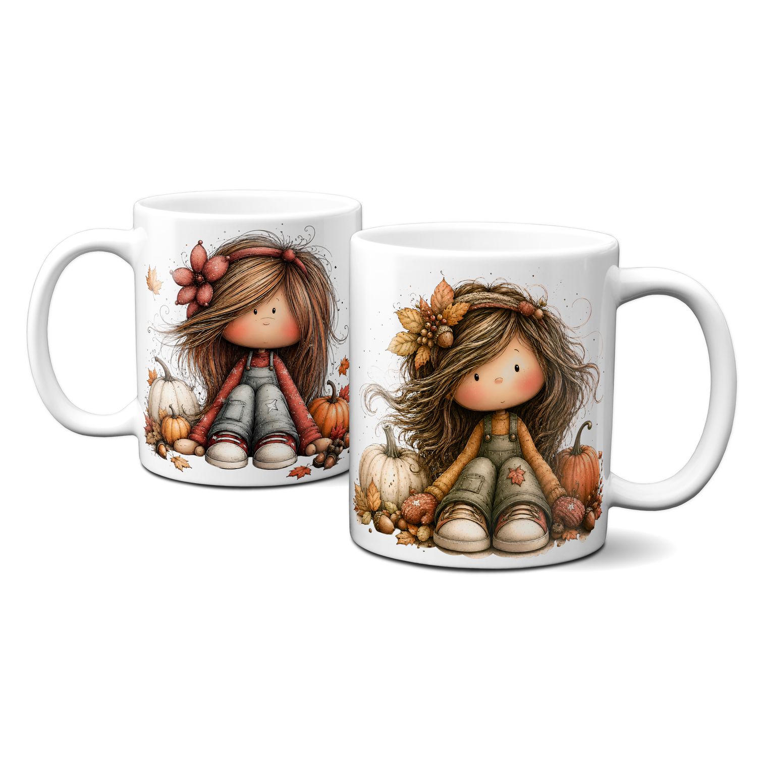 Tasse mit schönen Herbstmotiven - süße Mädchen mit Kürbissen