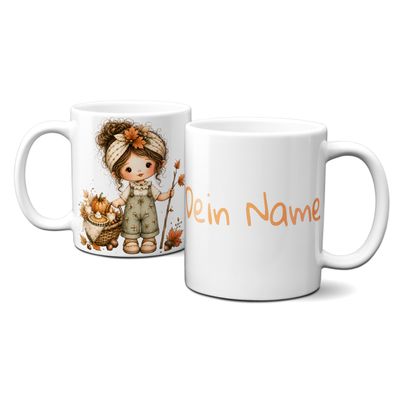 personalisierte Tasse mit tollen Herbstmotiven - süßes Mädchen mit Picknickkorb personalisierte Tasse mit tollen Herbstmotiven - süßes Mädchen mit Picknickkorb