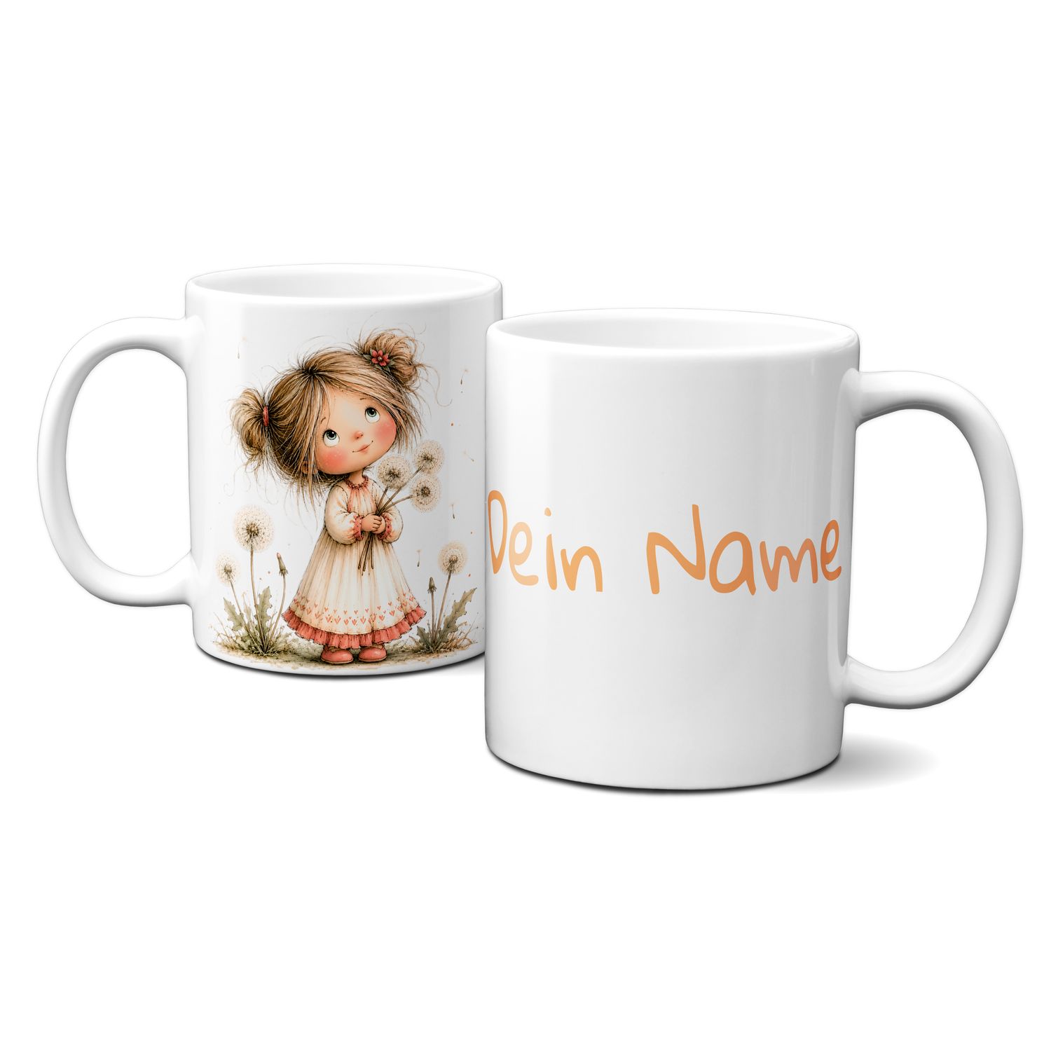personalisierte Tasse mit tollen Herbstmotiven - süßes kleines Mädchen mit Pusteblumen