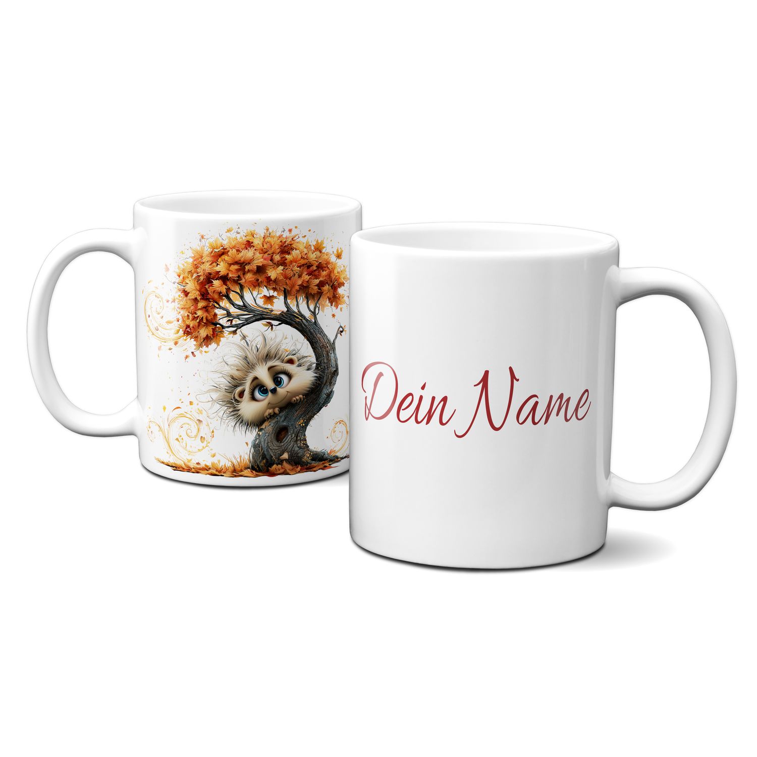 personalisierte Tasse mit tollen Herbstmotiven - Tiere Igel Goldener Herbst bunte Blätter Baum