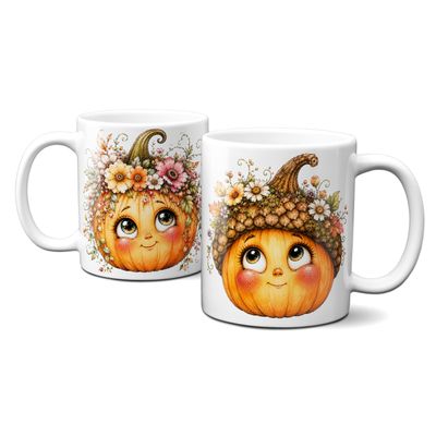 Tasse mit schönen Herbstmotiven - Kürbis mit süßem Gesicht Goldener Herbst Blumen Blätter Tasse mit schönen Herbstmotiven - Kürbis mit süßem Gesicht Goldener Herbst Blumen Blätter
