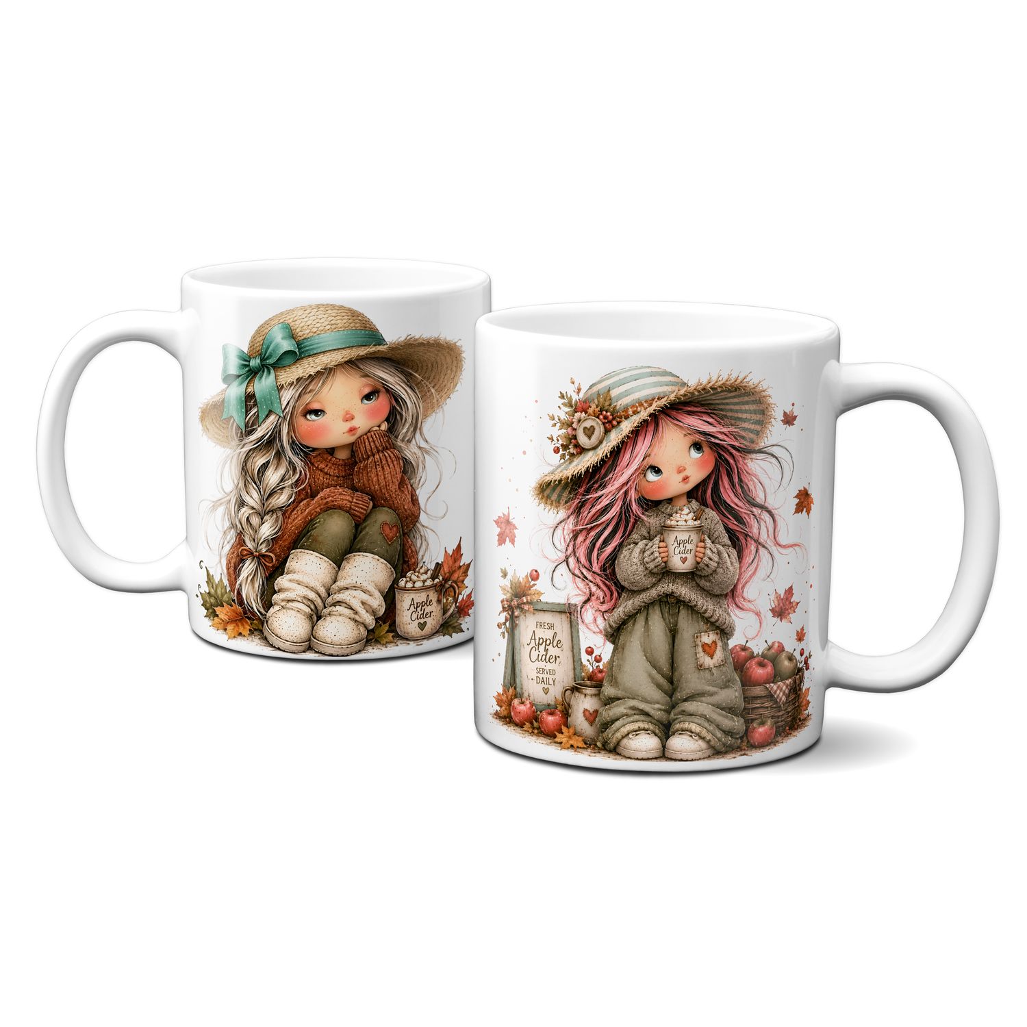 Tasse mit schönen Herbstmotiven - süße Mädchen mit Apfel Cider