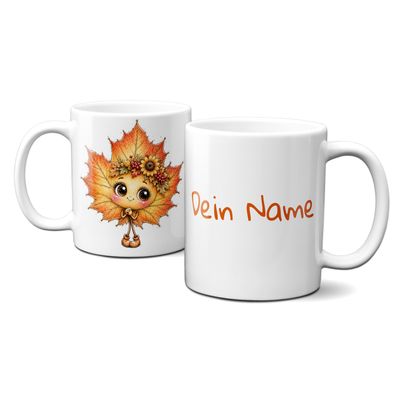 personalisierte Tasse mit tollen Herbstmotiven - süßes Blättergesicht mit Blumenkranz personalisierte Tasse mit tollen Herbstmotiven - süßes Blättergesicht mit Blumenkranz