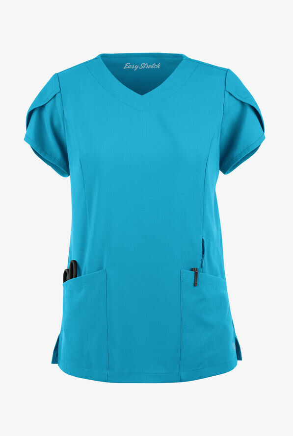 Women&#39;s 4-Pocket V-Neck Scrub Top with Petal Sleeves