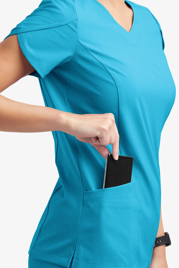 Women&#39;s 4-Pocket V-Neck Scrub Top with Petal Sleeves