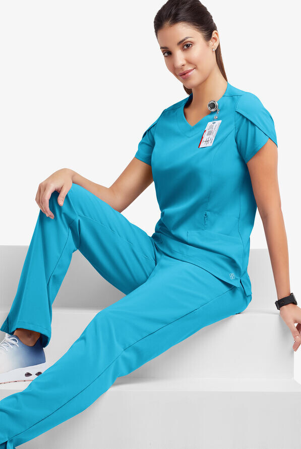 Women&#39;s 4-Pocket V-Neck Scrub Top with Petal Sleeves
