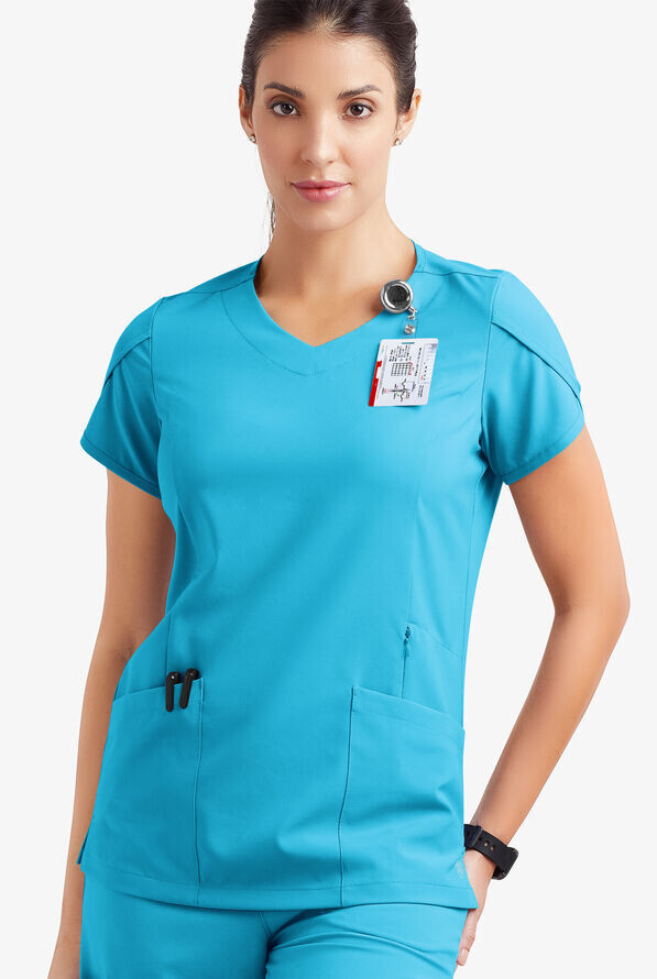 Women&#39;s 4-Pocket V-Neck Scrub Top with Petal Sleeves