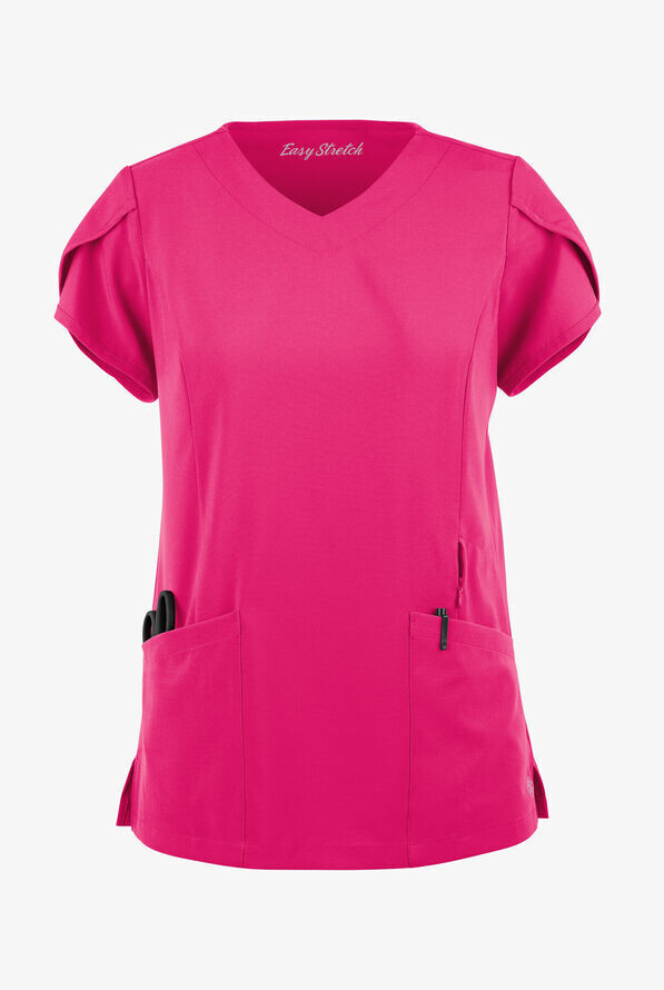 Women&#39;s 4-Pocket V-Neck Scrub Top with Petal Sleeves