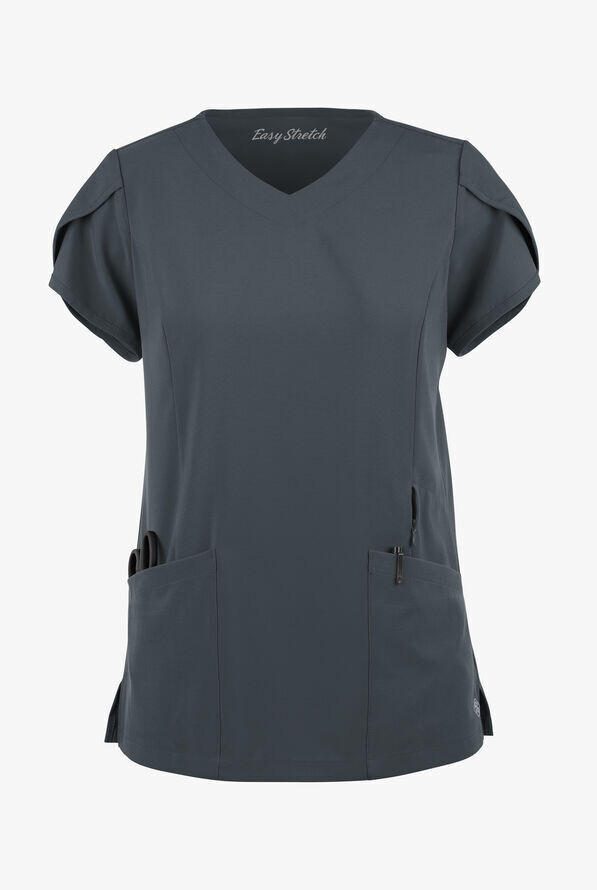 Women&#39;s 4-Pocket V-Neck Scrub Top with Petal Sleeves