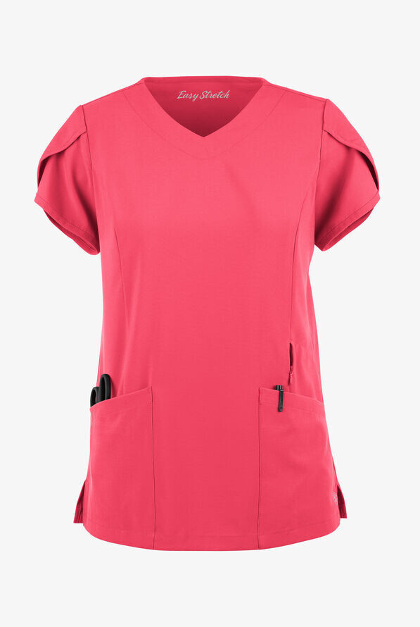 Women&#39;s 4-Pocket V-Neck Scrub Top with Petal Sleeves