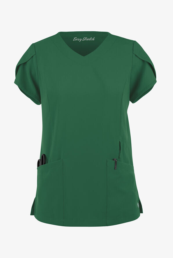 Women&#39;s 4-Pocket V-Neck Scrub Top with Petal Sleeves