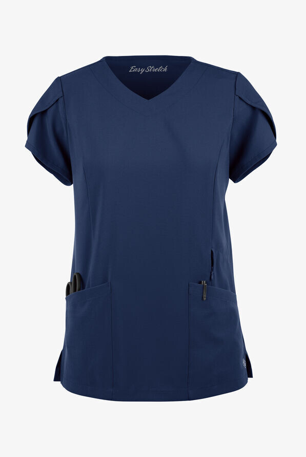 Women&#39;s 4-Pocket V-Neck Scrub Top with Petal Sleeves