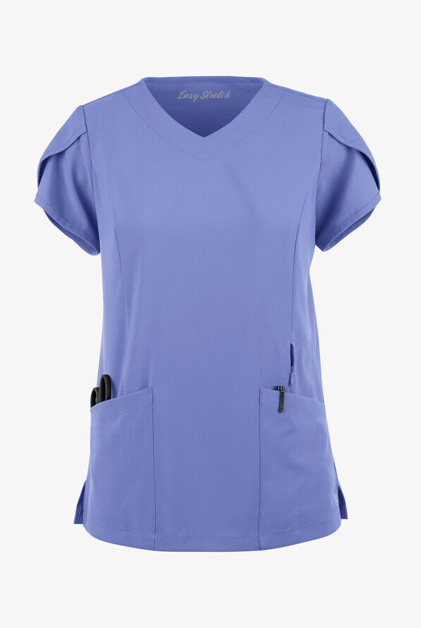 Women&#39;s 4-Pocket V-Neck Scrub Top with Petal Sleeves