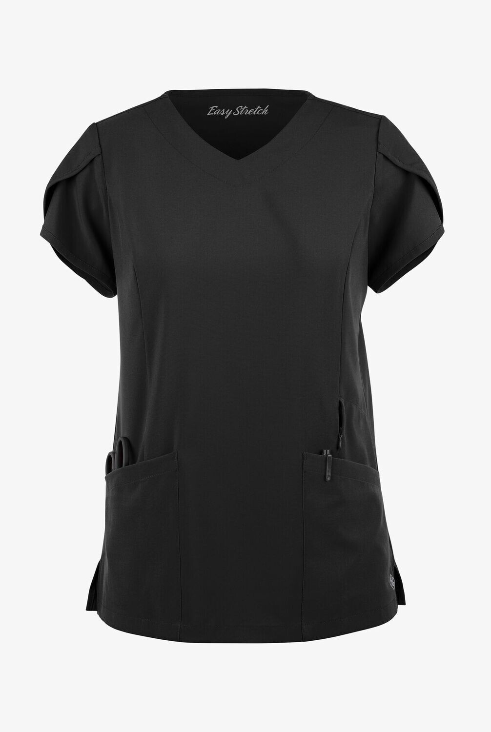 Women&#39;s 4-Pocket V-Neck Scrub Top with Petal Sleeves
