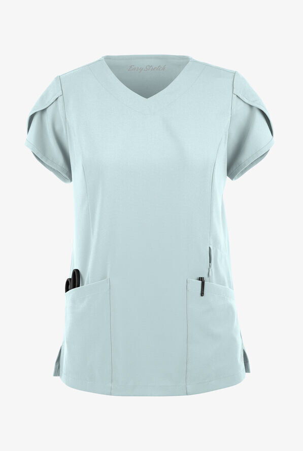 Women&#39;s 4-Pocket V-Neck Scrub Top with Petal Sleeves