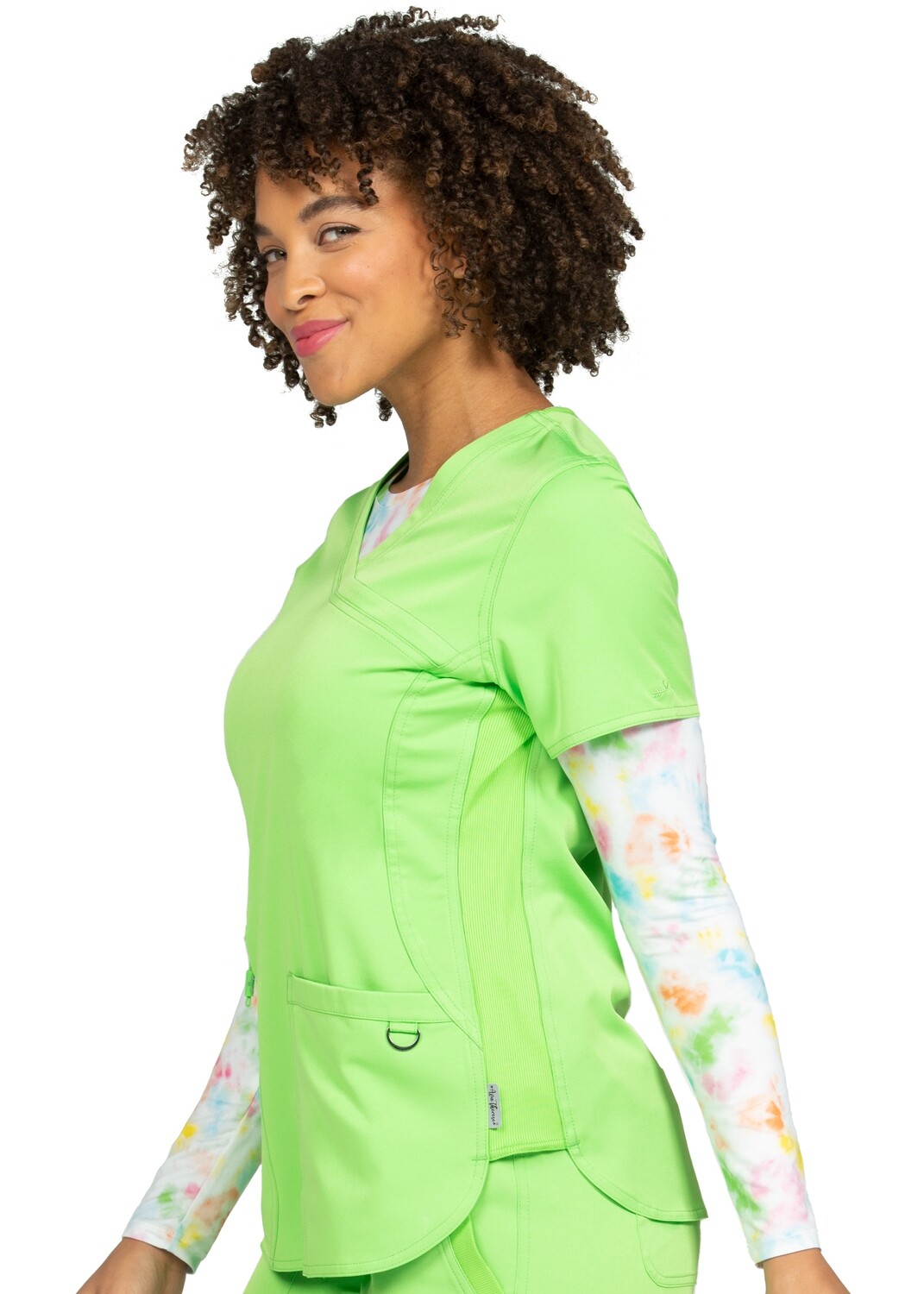 Zavate AVA 1057 Mock wrap V-neck top with side rib knit panels