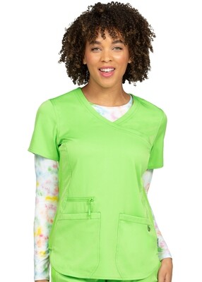 Zavate AVA 1057 Mock wrap V-neck top with side rib knit panels