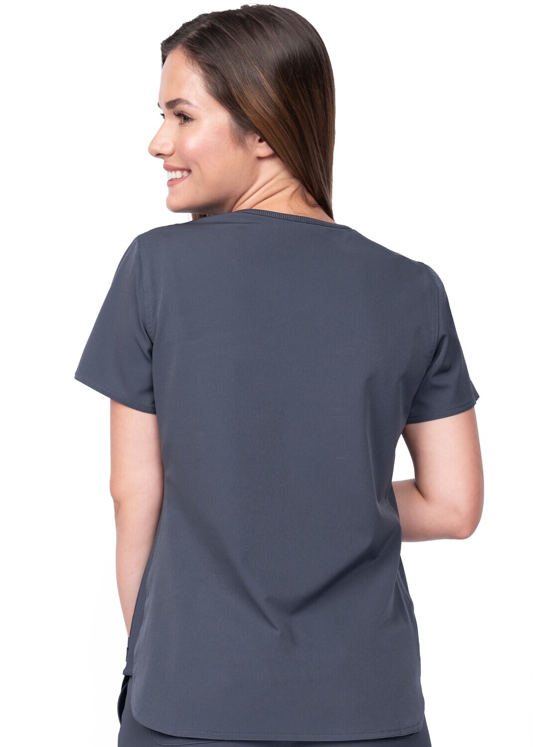 Zavate AVA 1057 Mock wrap V-neck top with side rib knit panels